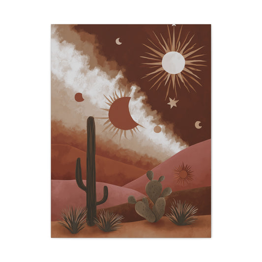 Boho Desert Sun and Moon Landscape Wall Art & Canvas Print