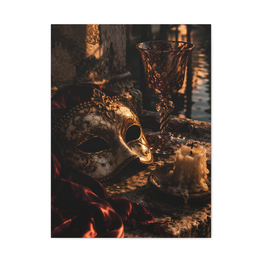 Venetian Mask Candlelight Still Life Wall Art & Canvas Print