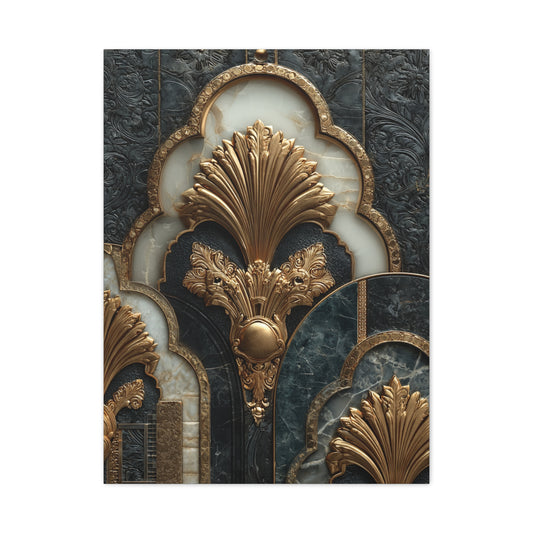 Art Deco Gold Architectural Relief Wall Art & Canvas Print