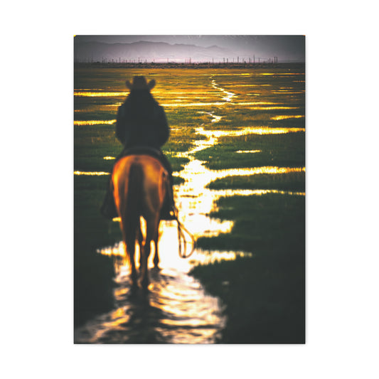 Sunrise Plains Rider Wall Art & Canvas Print