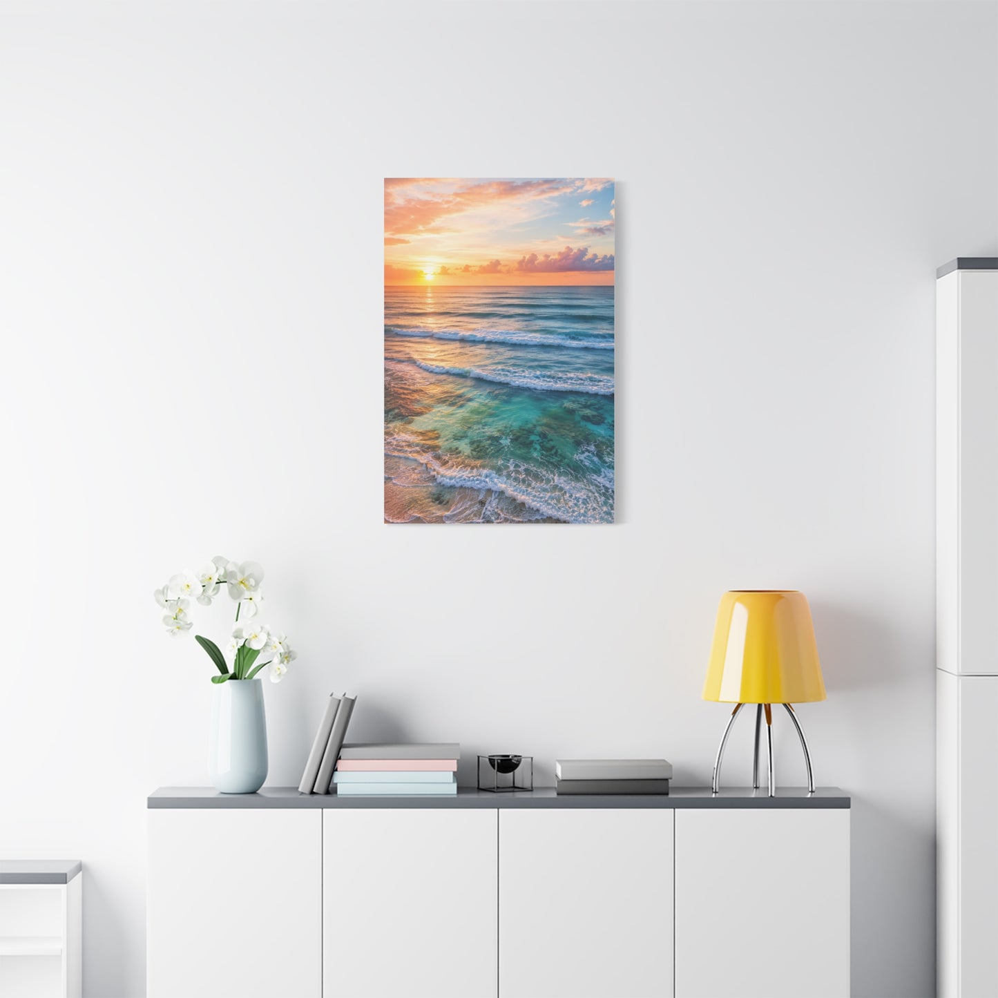 Golden Sunrise Ocean Horizon Scene Wall Art & Canvas Print