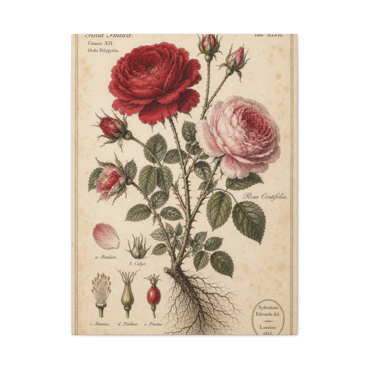 Victorian Rose Botanical Study Wall Art & Canvas Print