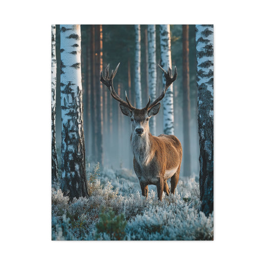 Nordic Birch Forest Stag Wall Art & Canvas Print