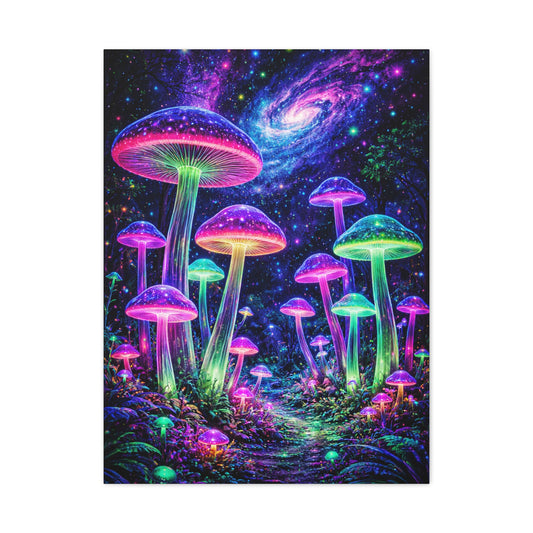 Glowing Giant Mushrooms in Midnight Forest Wall Art & Canvas Print