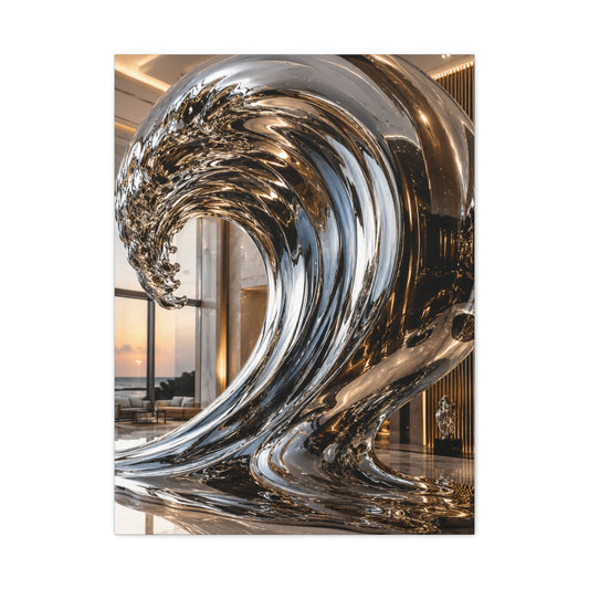 Luxury Chrome Wave Sculpture Interior Wall Art & Canvas Print
