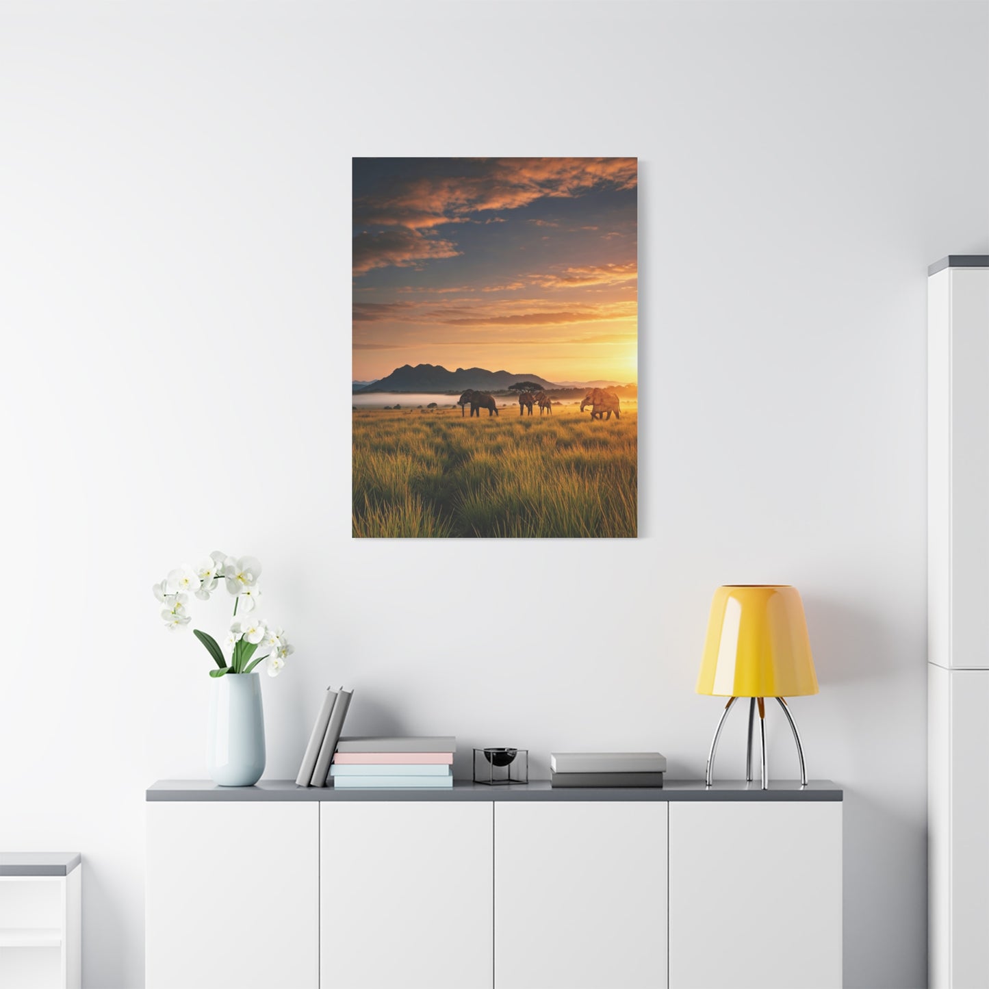 Golden Savanna Elephant Journey Wall Art & Canvas Prints