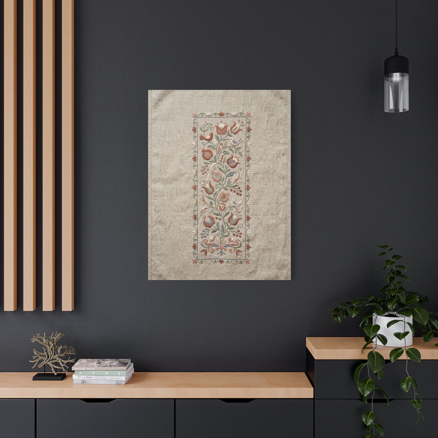 Rustic Folk Botanical Embroidery Strip Wall Art & Canvas Print