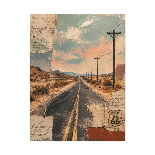Route 66 Desert Collage Landscape Wall Art & Canvas Print