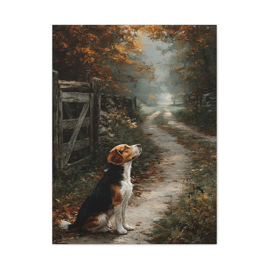Beagle Autumn Country Lane Wall Art & Canvas Print