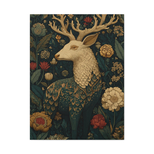 Ornamental Folk Deer Woodland Wall Art & Canvas Print
