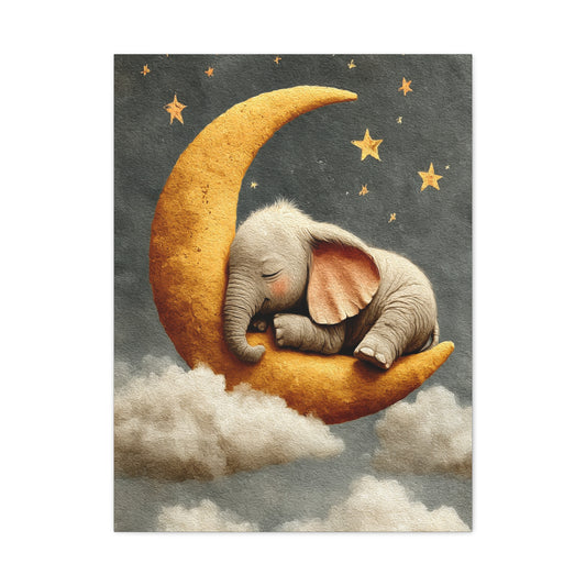 Baby Elephant Moon Dream Wall Art & Canvas Print