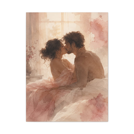 Soft Watercolor Intimate Kiss Scene Wall Art & Canvas Print
