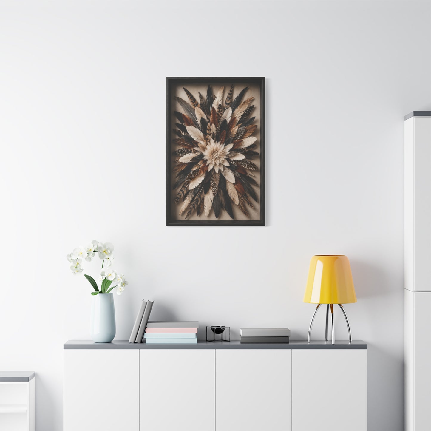 Feather Burst Rustic Shadowbox Wall Art & Canvas Print