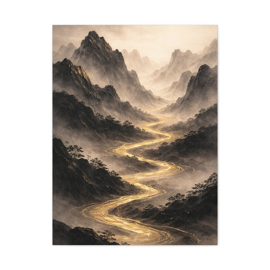 Gold River Mountain Landscape Wall Art & Canvas Print