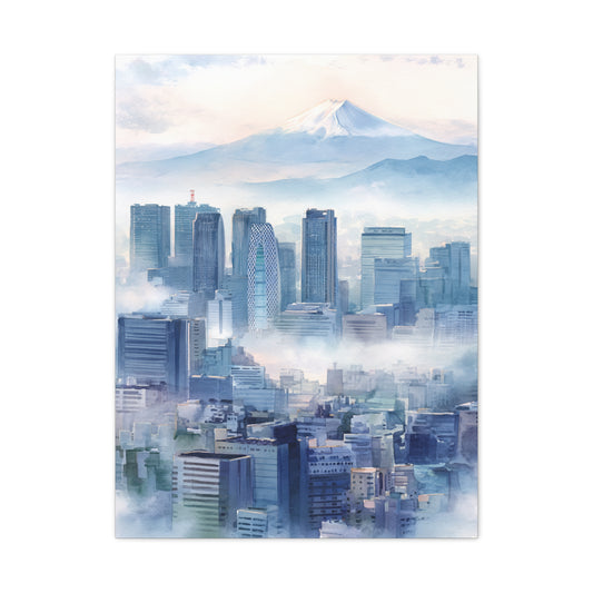 Tokyo Skyline Morning Mist With Mount Fuji Wall Art & Canvas Print