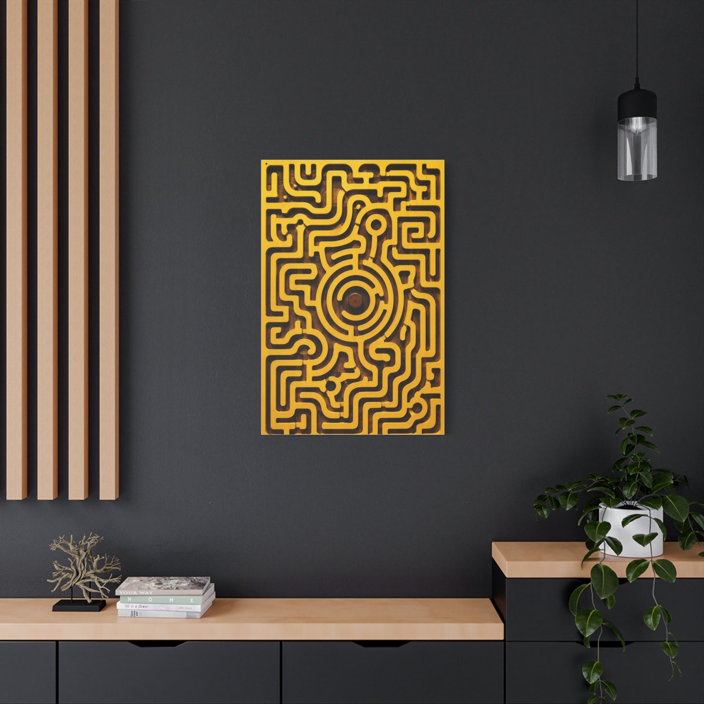 Circular Labyrinth Yellow Relief Design Wall Art & Canvas Print