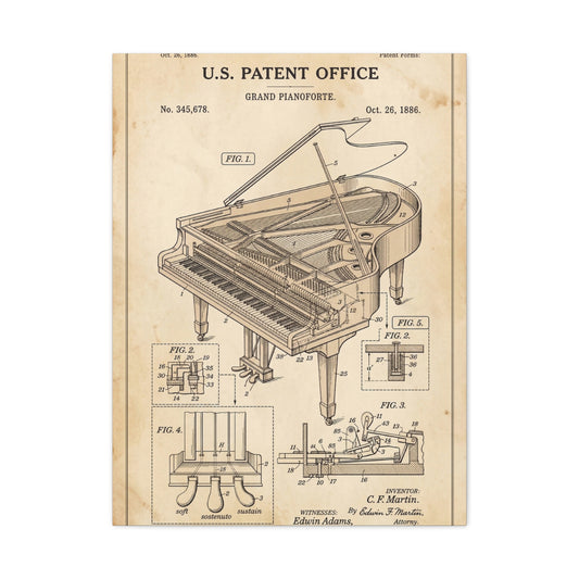 Vintage Grand Piano Patent Illustration Wall Art & Canvas Print