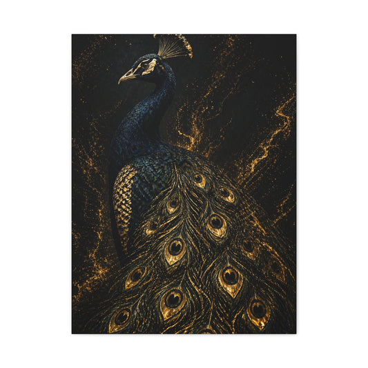 Black and Gold Regal Peacock Wall Art & Canvas Print
