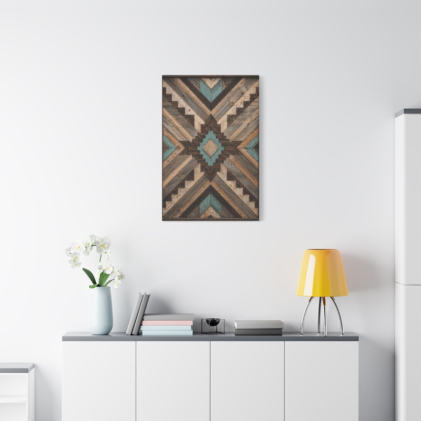 Reclaimed Wood Aztec Geometric Panel Wall Art & Canvas Print