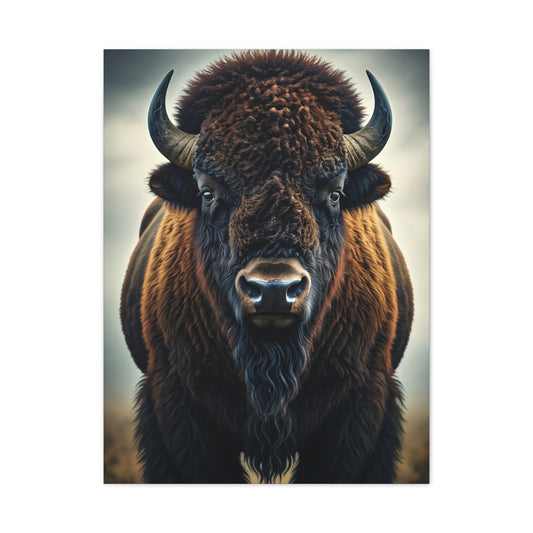 Symmetrical American Bison Portrait with Dramatic Overcast Lighting Wall Art & Canvas Print