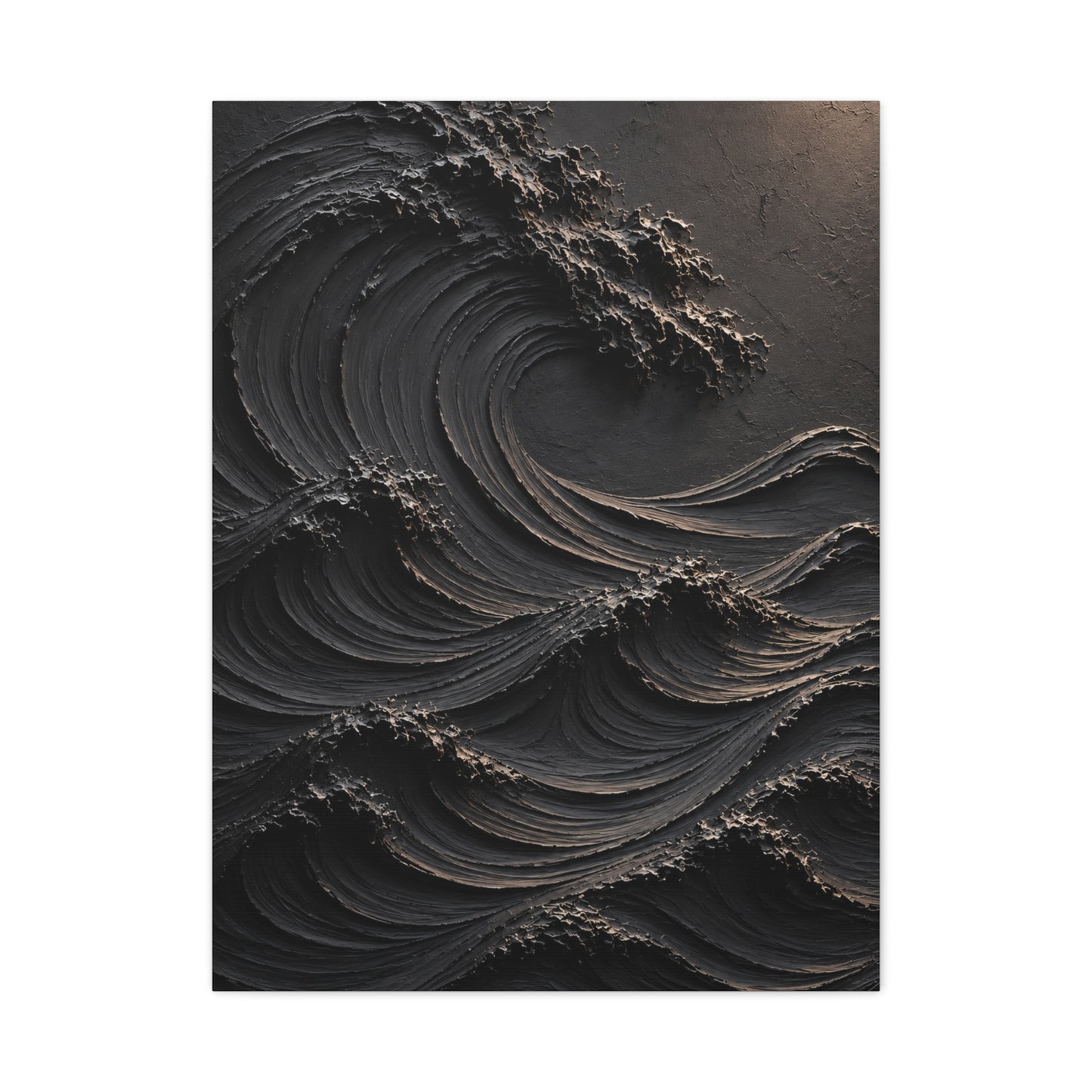 Matte Black Sculptural Ocean Motion Wall Art & Canvas Print