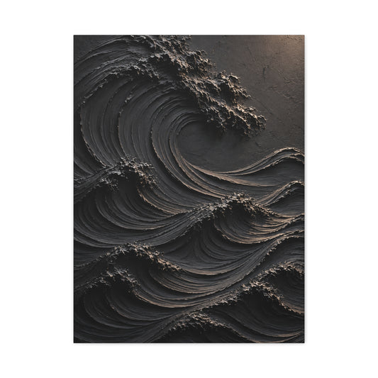 Matte Black Sculptural Ocean Motion Wall Art & Canvas Print