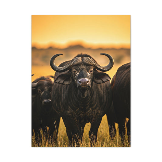 Buffalo Herd in Golden African Sunset Wall Art & Canvas Print