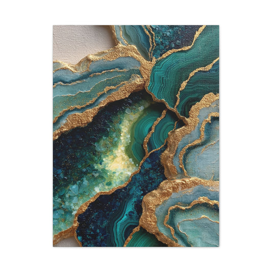 Malachite Emerald & Gold Geode Abstract Wall Art & Canvas Print