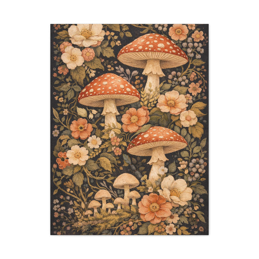 Floral Mushroom Collage Tapestry Aesthetic Wall Art & Canvas Print