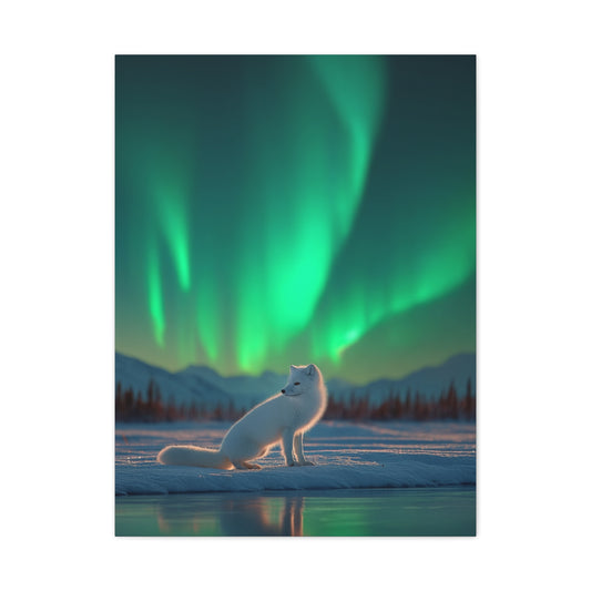 Arctic Fox Aurora Night Wall Art & Canvas Print