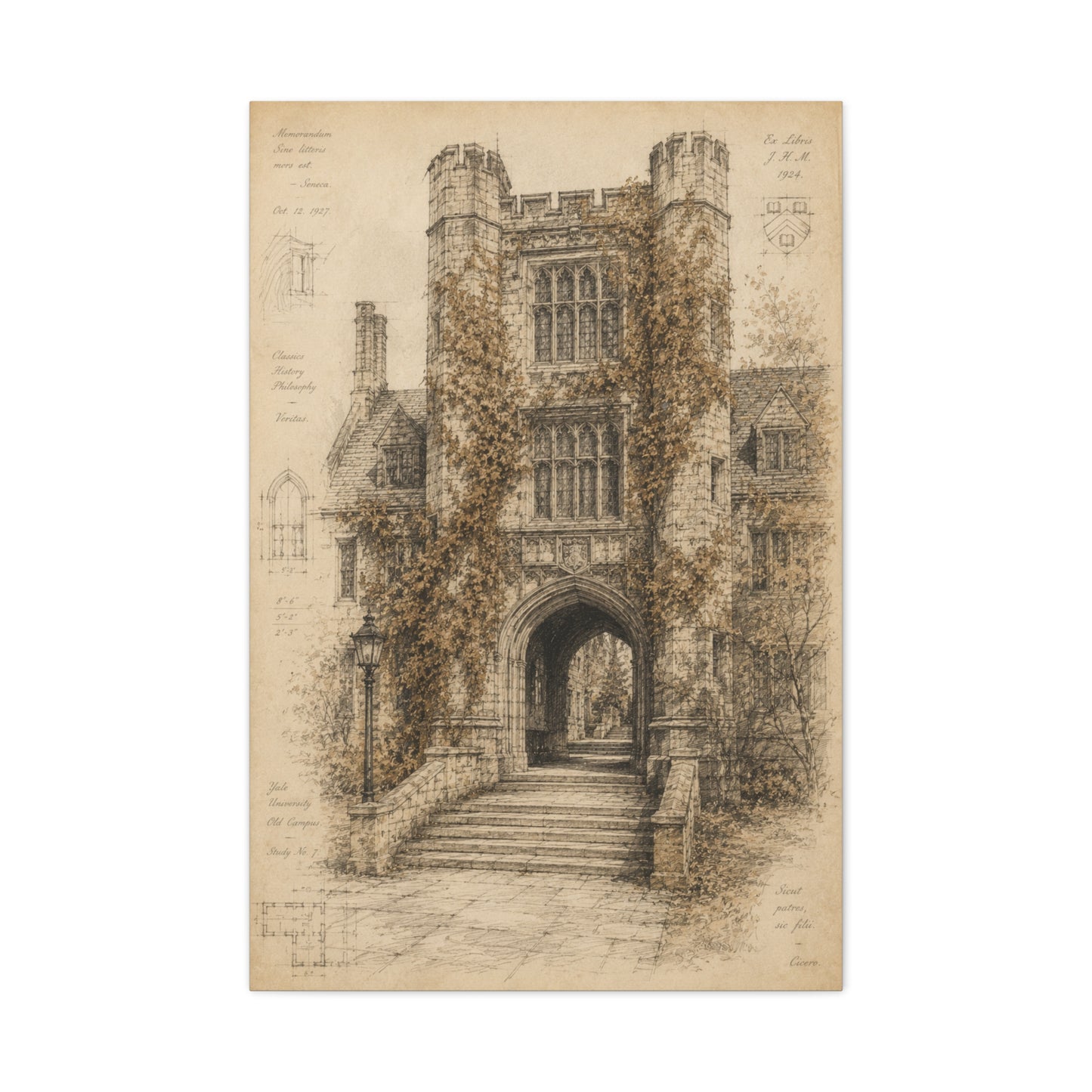 Ivy-Covered Gothic Arch Architectural Study Wall Art & Canvas Print