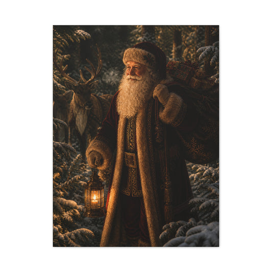 Woodland Lantern Santa Wall Art & Canvas Print