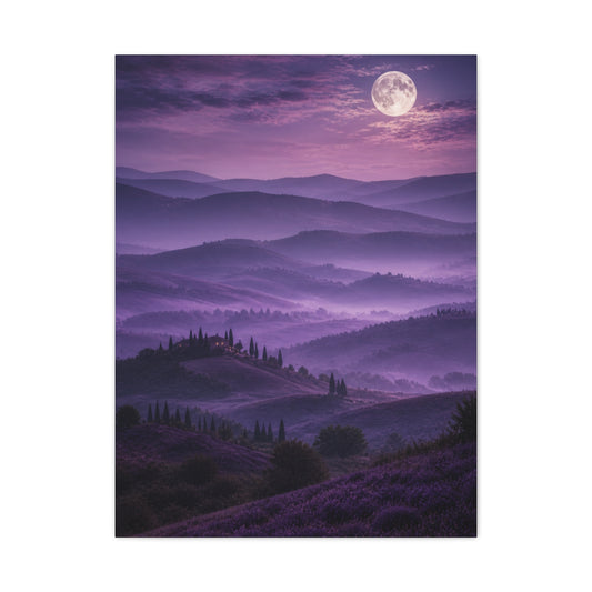 Moonlit Violet Hills Landscape Wall Art & Canvas Print
