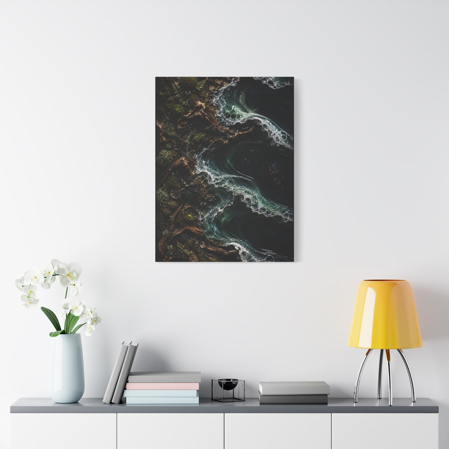Dark Biophilic Coastal Wave Composition Wall Art & Canvas Print