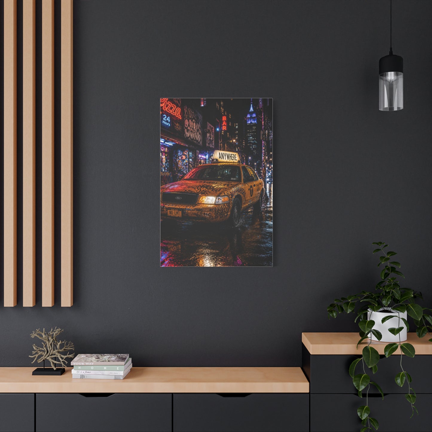 NYC Graffiti Taxi Night Street Wall Art & Canvas Print