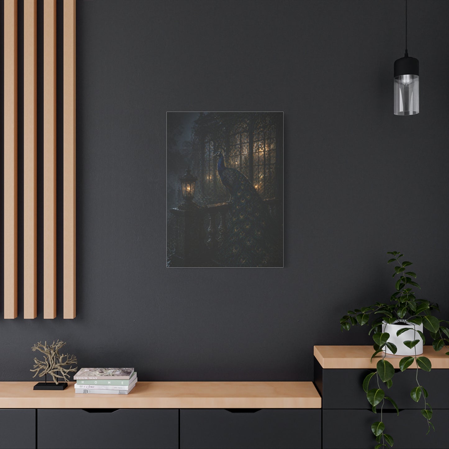 Gothic Night Peacock Balcony Wall Art & Canvas Print