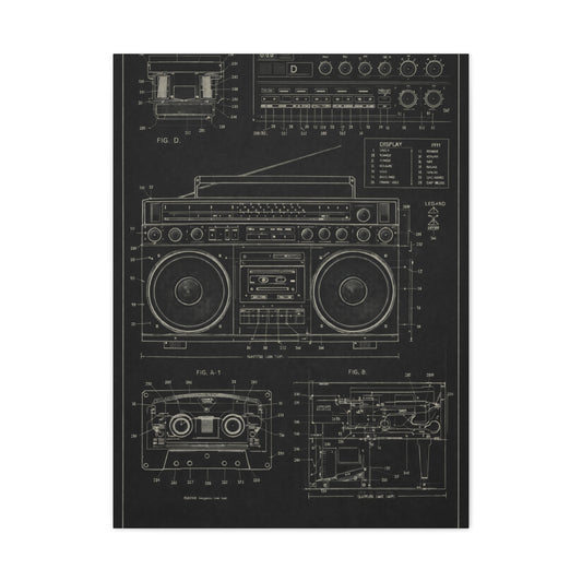 Vintage Boombox Blueprint Illustration Wall Art & Canvas Print
