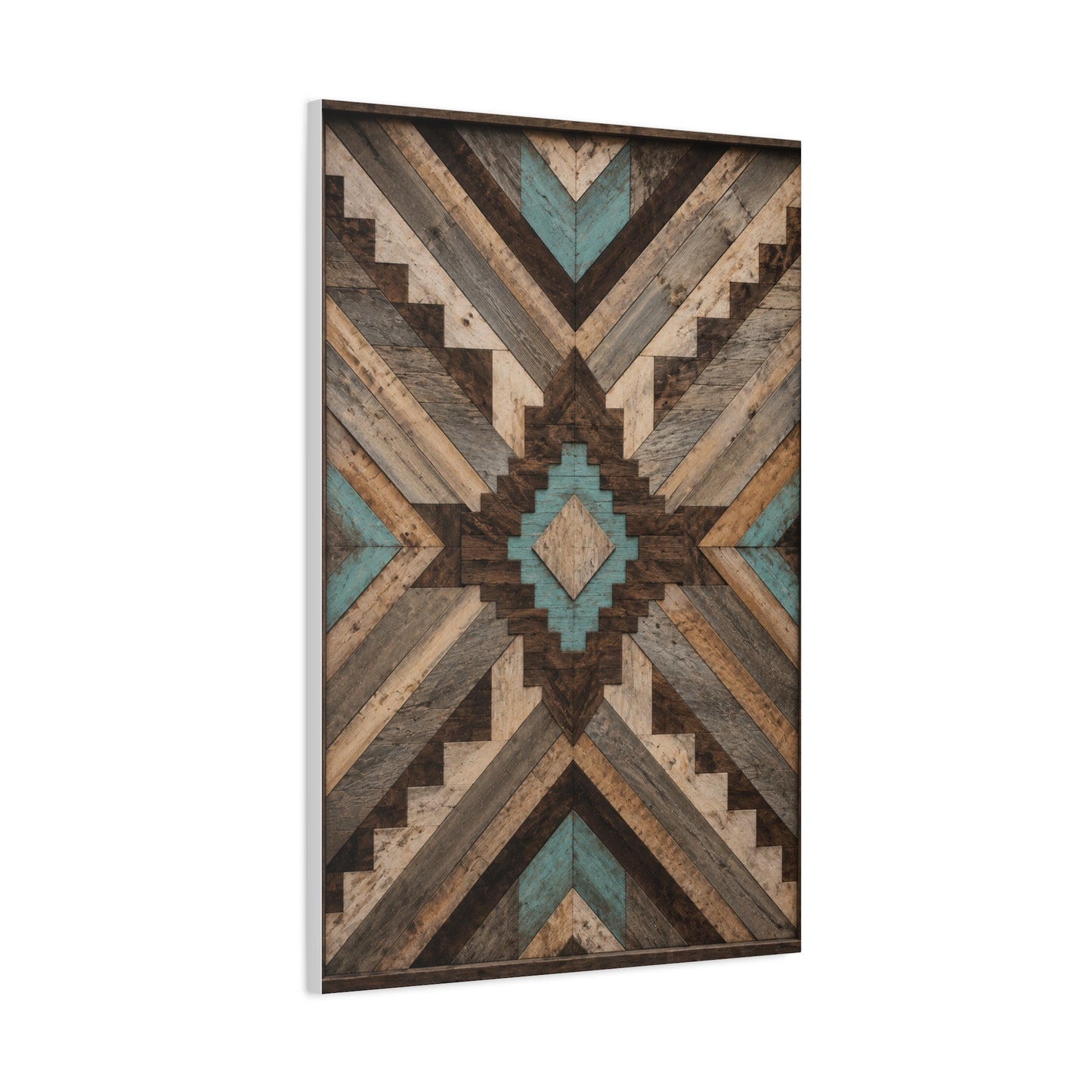 Reclaimed Wood Aztec Geometric Panel Wall Art & Canvas Print