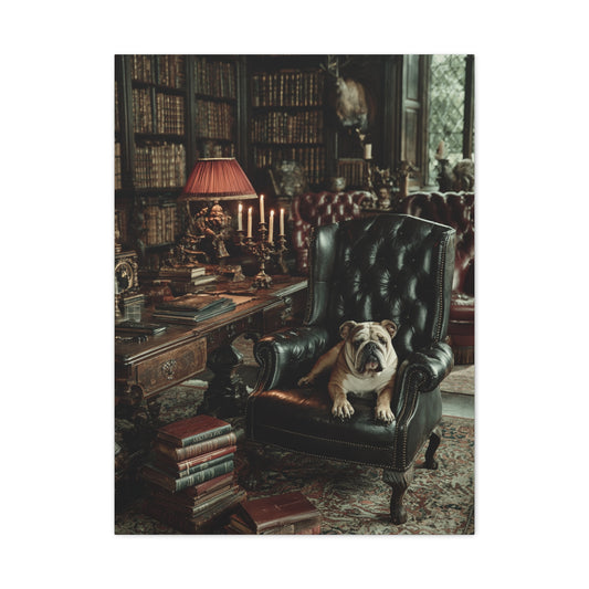 English Bulldog Gentleman’s Library Wall Art & Canvas Print