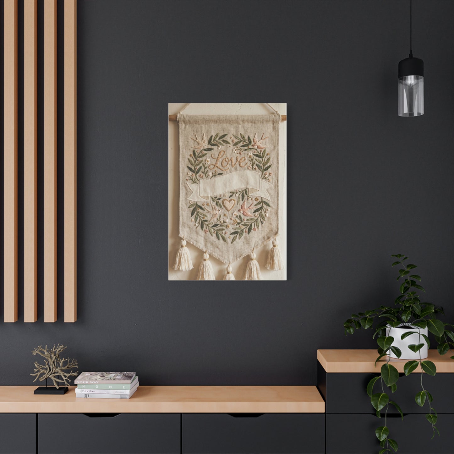 Bohemian Love Embroidered Textile Banner Wall Art & Canvas Print