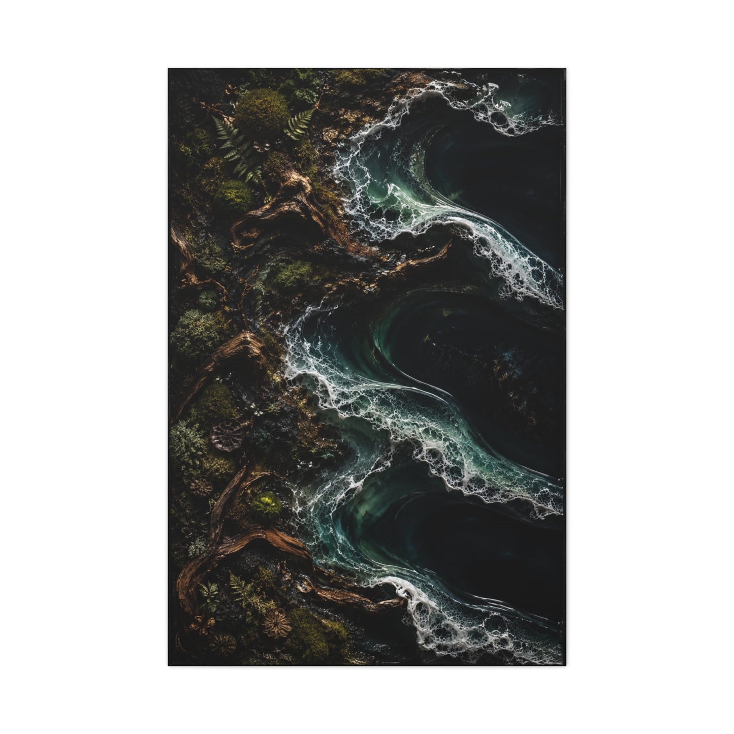 Dark Biophilic Coastal Wave Composition Wall Art & Canvas Print