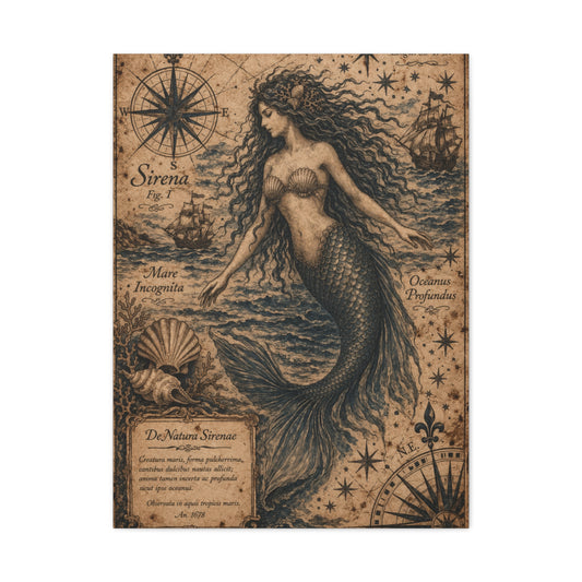 Antique Nautical Sirena Illustration Wall Art & Canvas Print