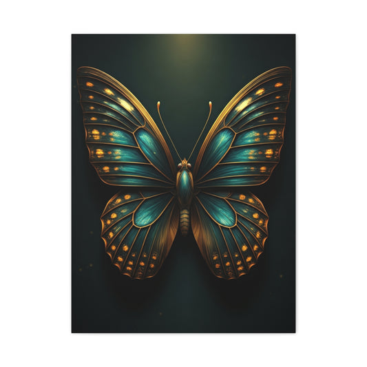 Emerald Gold Butterfly Symmetry Portrait Wall Art & Canvas Prints