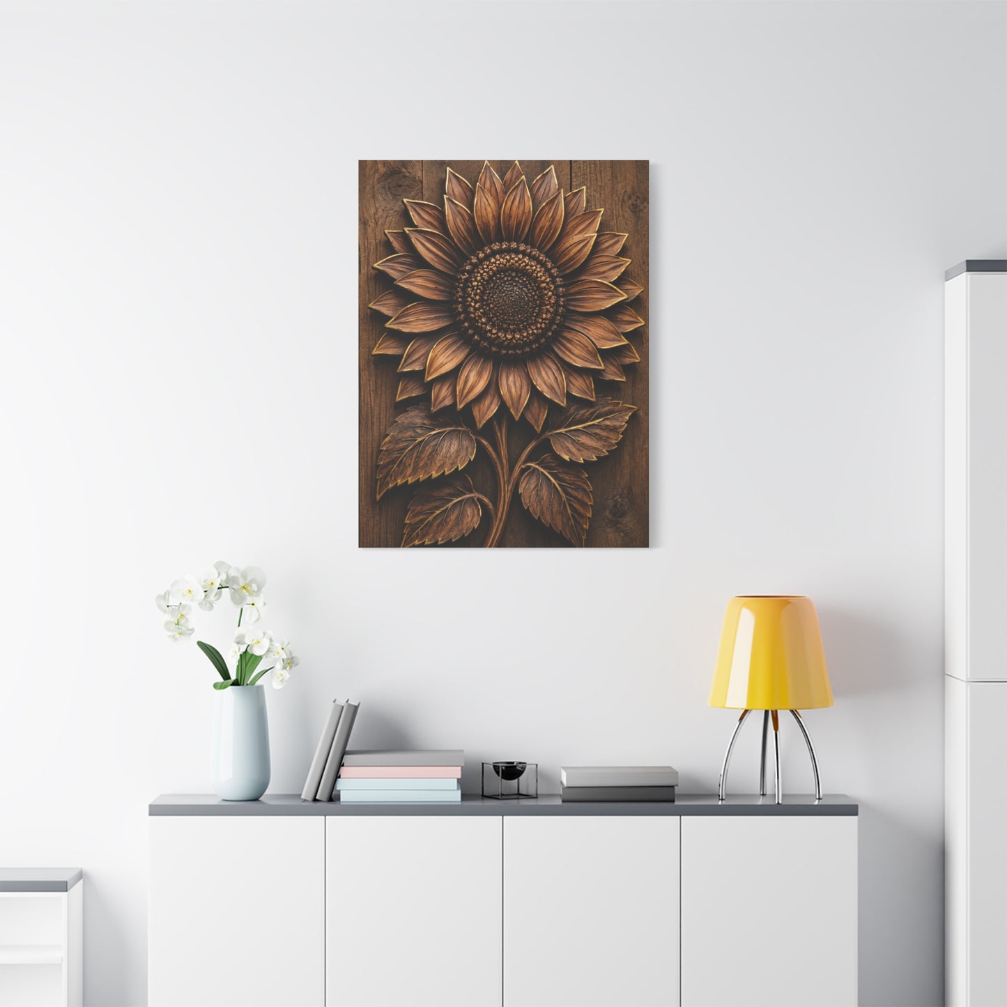 Carved Wooden Sunflower Relief Wall Art & Canvas Print
