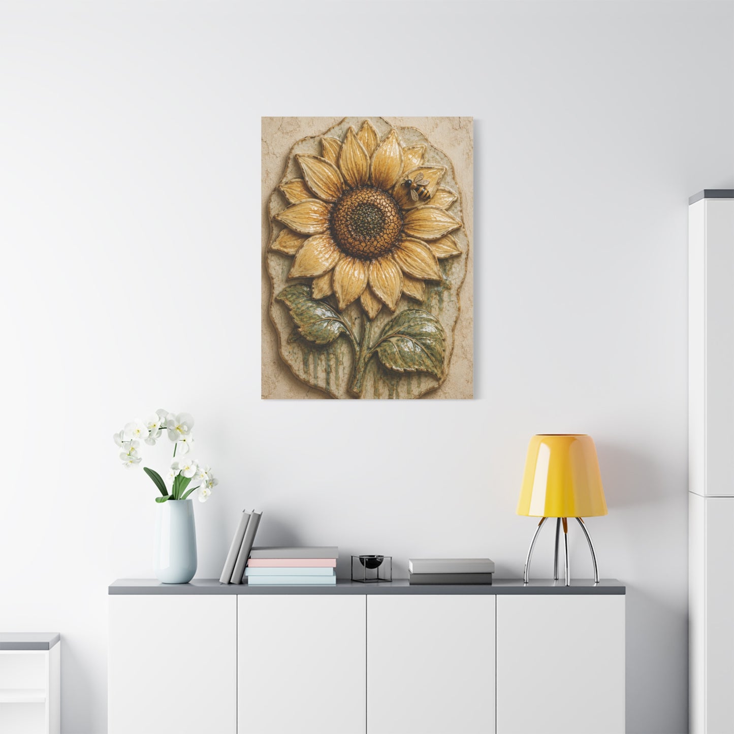Hand-Glazed Ceramic Sunflower Plaque Wall Art & Canvas Print