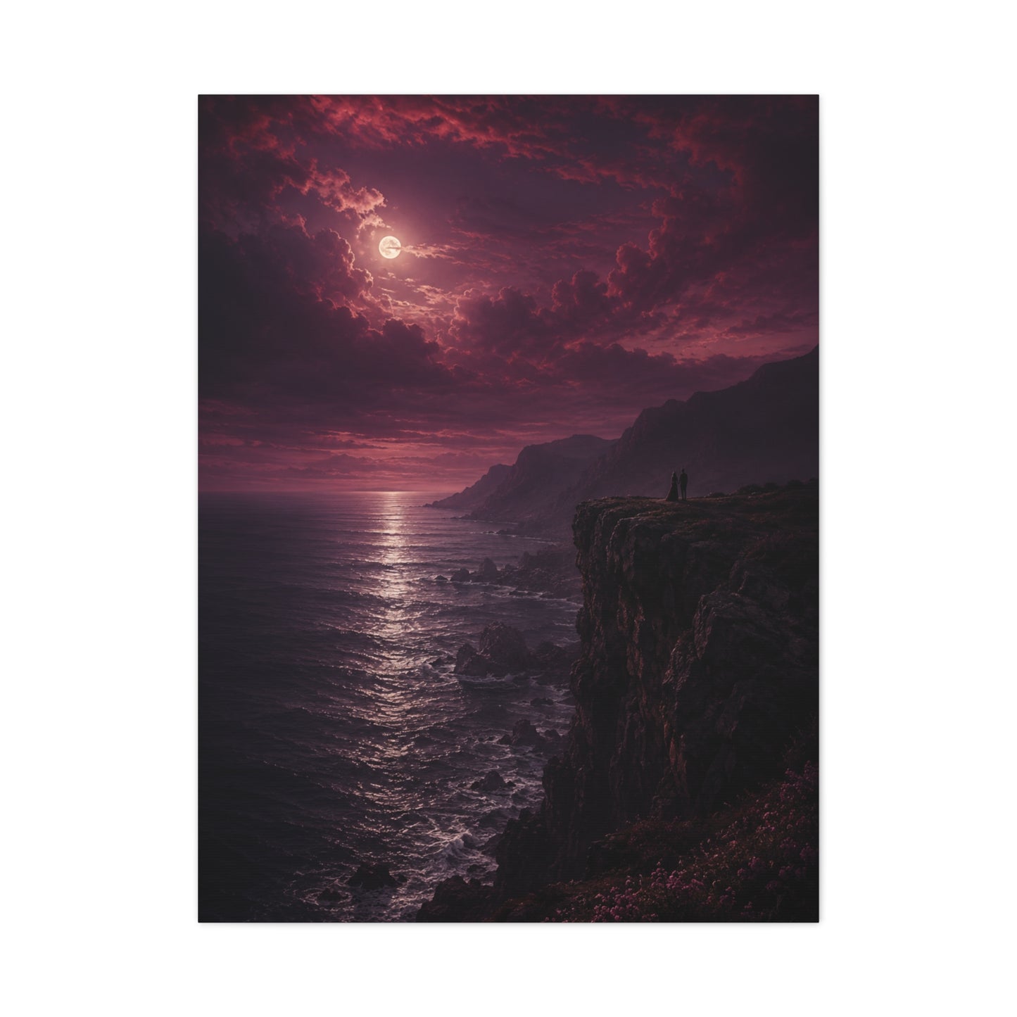 Moonlit Cliffside Love Landscape Wall Art & Canvas Print