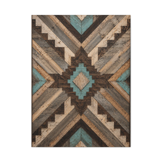 Reclaimed Wood Aztec Geometric Panel Wall Art & Canvas Print