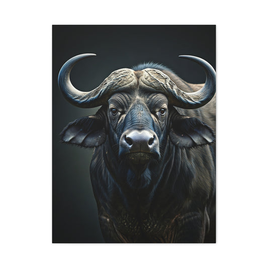 Ultra-Dark Matte Cape Buffalo Portrait Wall Art & Canvas Print