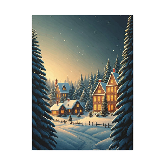 Snowy Christmas Village Under Winter Stars Wall Art & Canvas Print