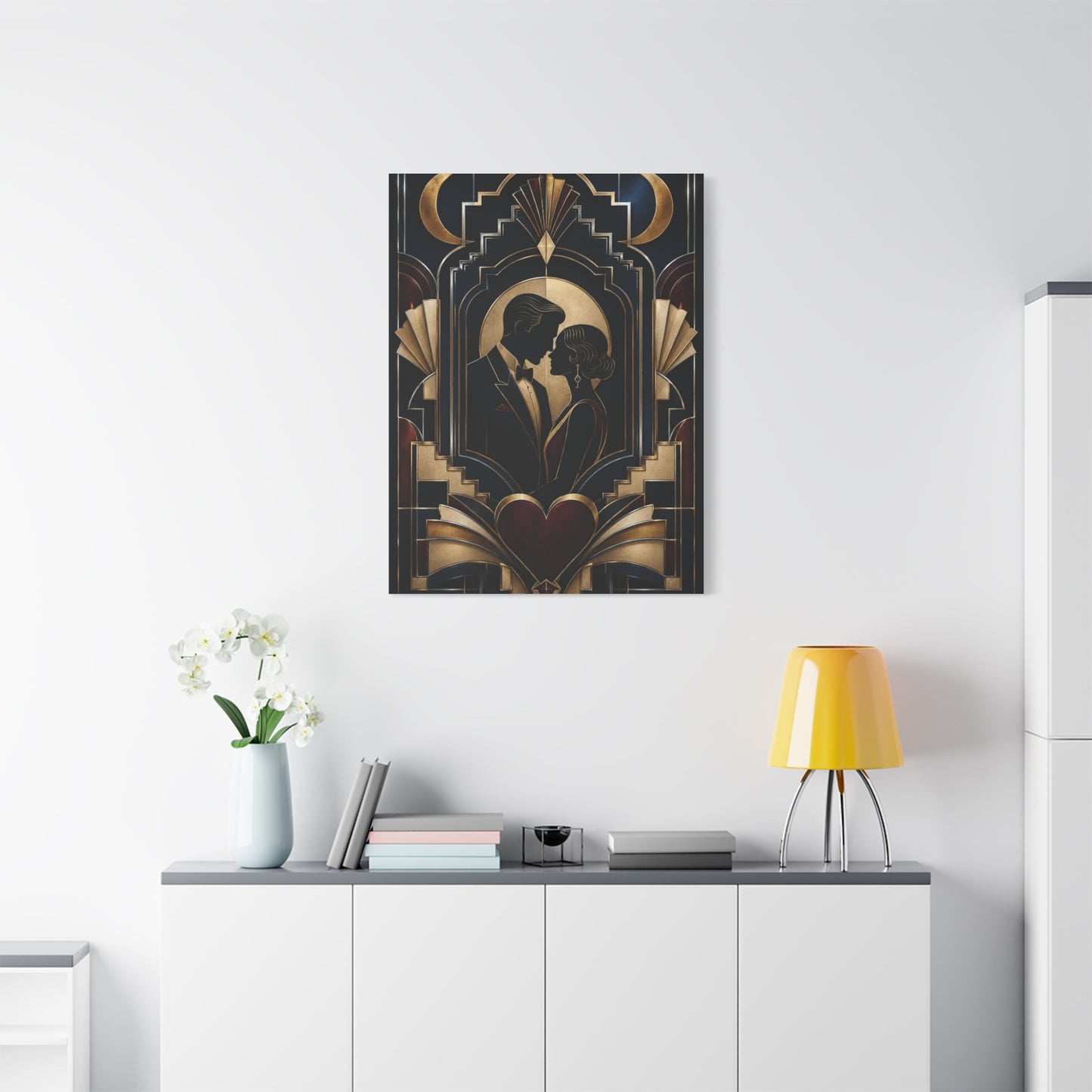 Neo-Deco Midnight Lovers Silhouette Wall Art & Canvas Print